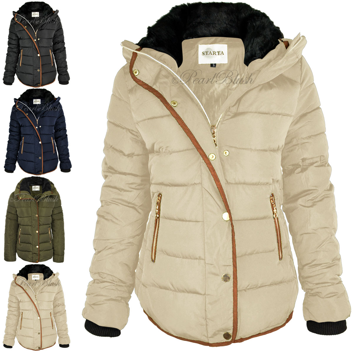 NEW WOMENS LADIES QUILTED WINTER COAT PUFFER FUR HOODED JACKET PARKA 4 COLOURS 