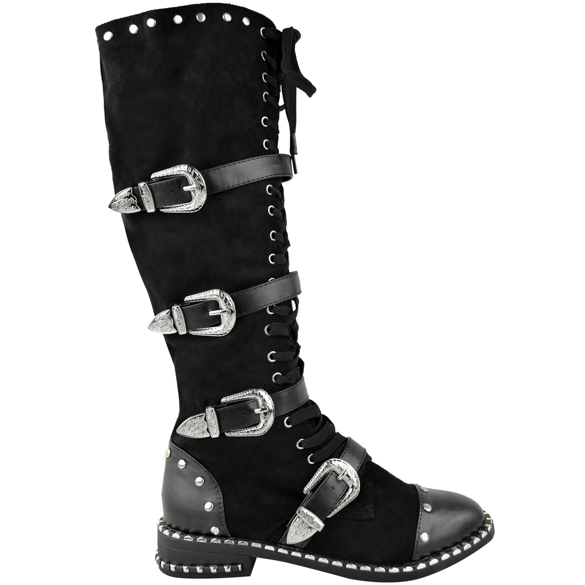 Womens Ladies Knee High Boots Studded Punk Grunge Rock Spikey Winter Calf Shoes
