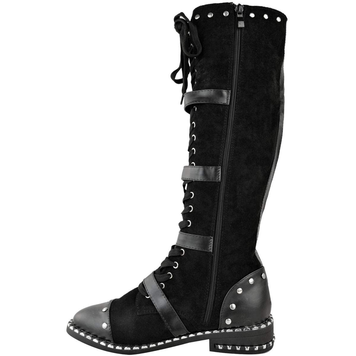 Womens Ladies Knee High Boots Studded Punk Grunge Rock Spikey Winter Calf Shoes