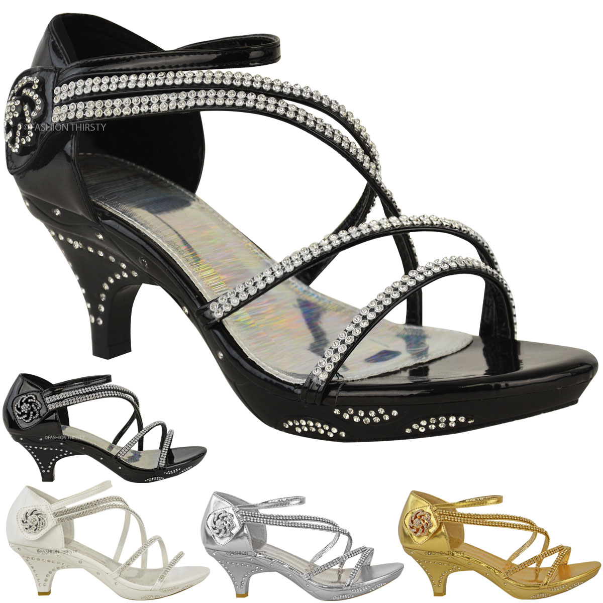 Womens Platform Heel Shoes Strappy Diamante Ladies Bridal Sparkly Party Sandals 