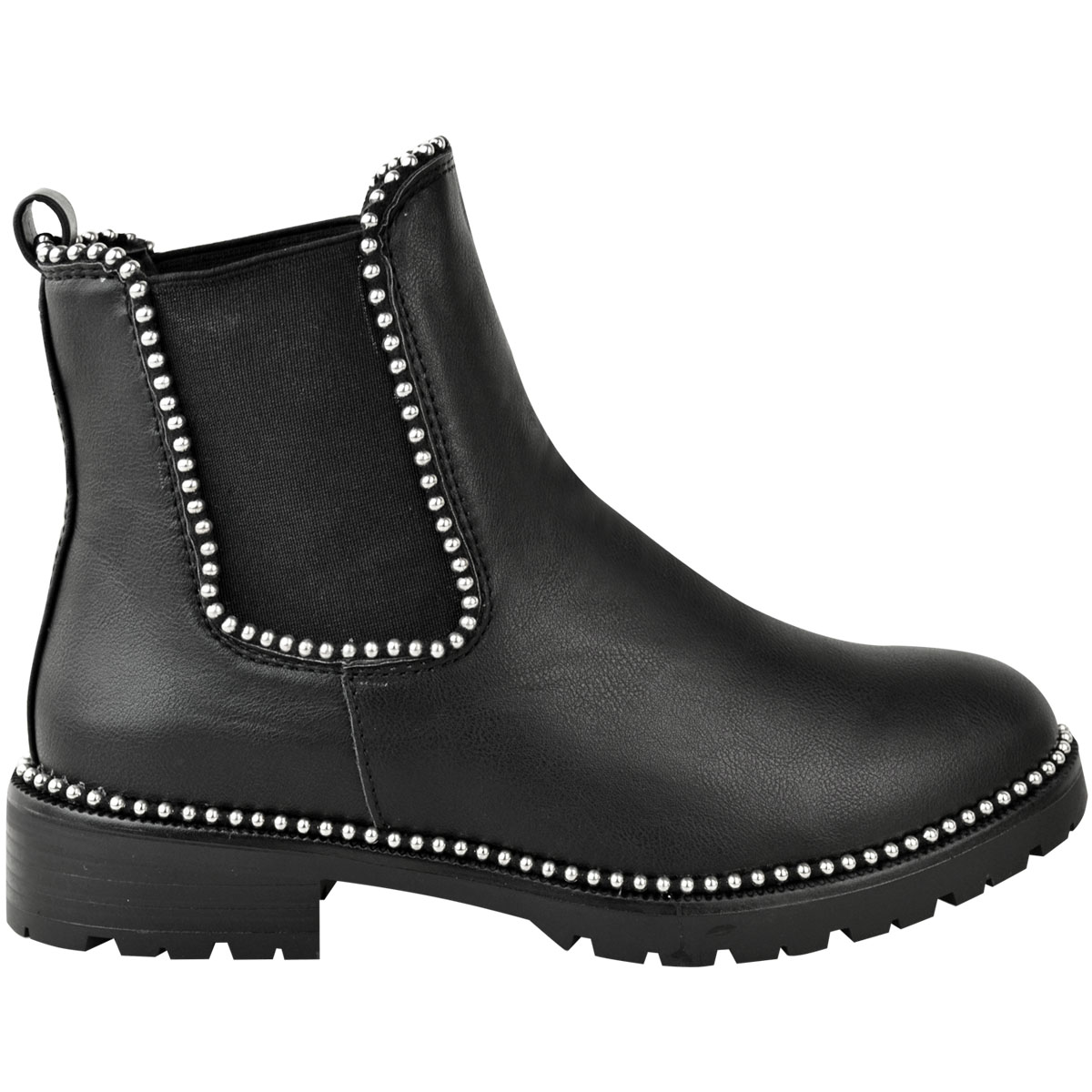 Womens Black Stud Chelsea Ankle Boots 