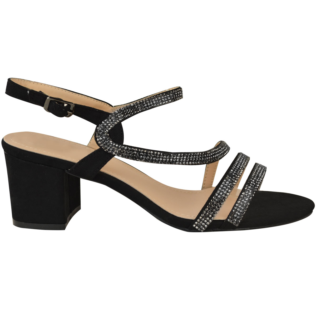 Ladies black low heel sandals