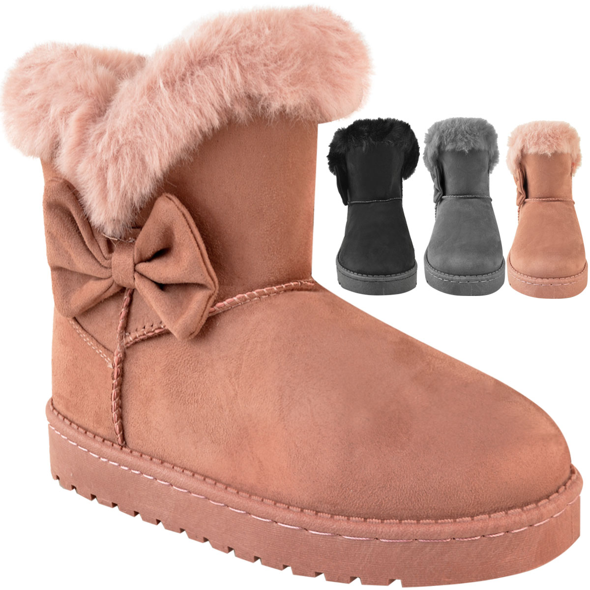 Girls Kids Infants Childrens Flat Winter  Fur Ankle Boots Warm Snow Thick 
