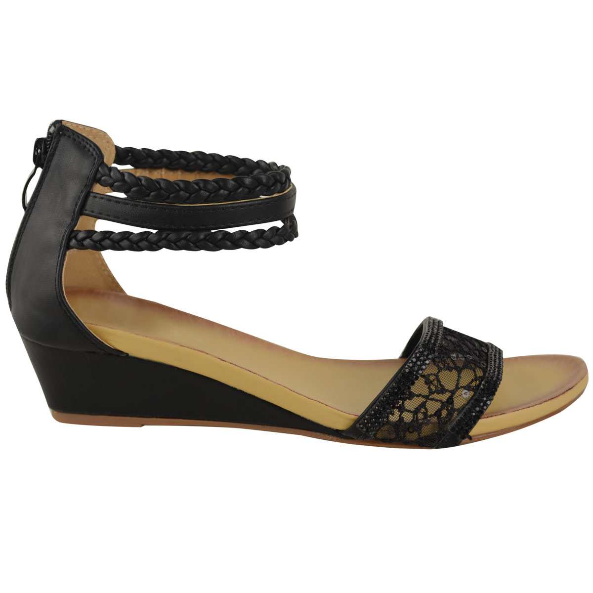 ... WOMENS-LOW-HEEL-WEDGE-SUMMER-SANDALS-ANKLE-STRAPPY-DIAMANTE-SHOES-SIZE