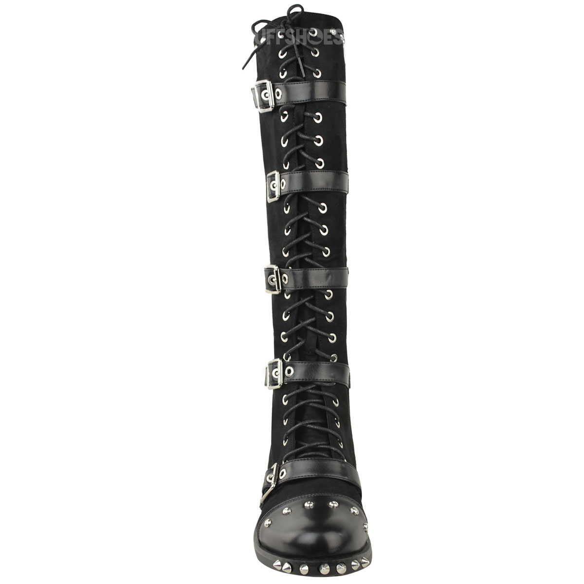 Femme Mesdames Knee High Boots Rivets Punk Grunge Rock pointus Mollet Hiver Chaussures 