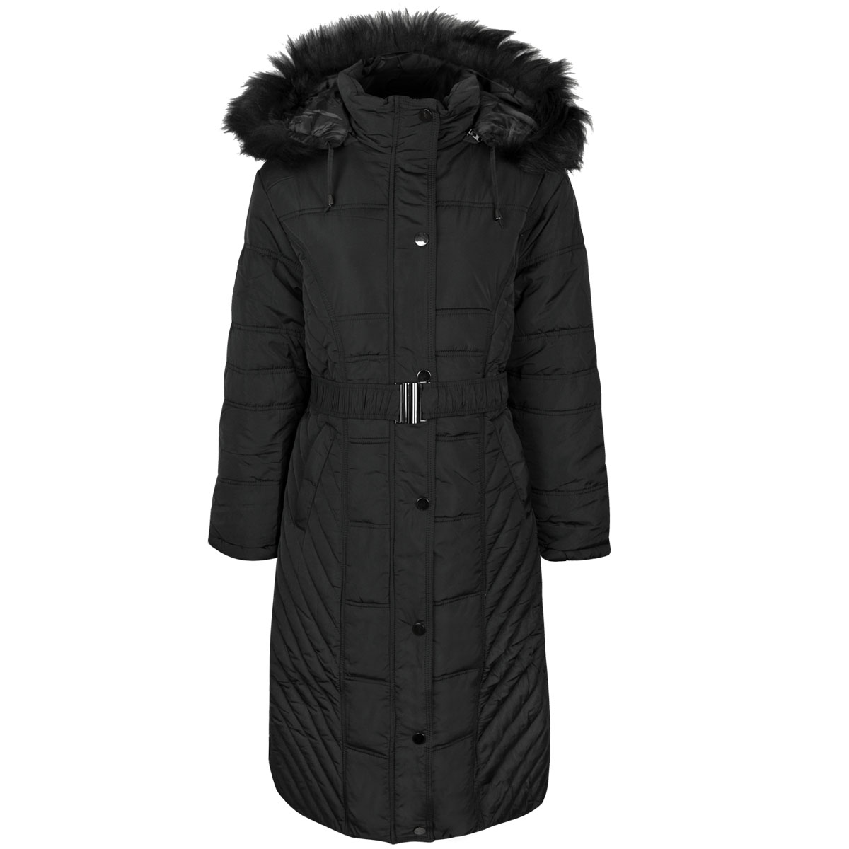 Womens Ladies Long Winter Coat Padded Quilted Puffa Jacket Fur Hooded