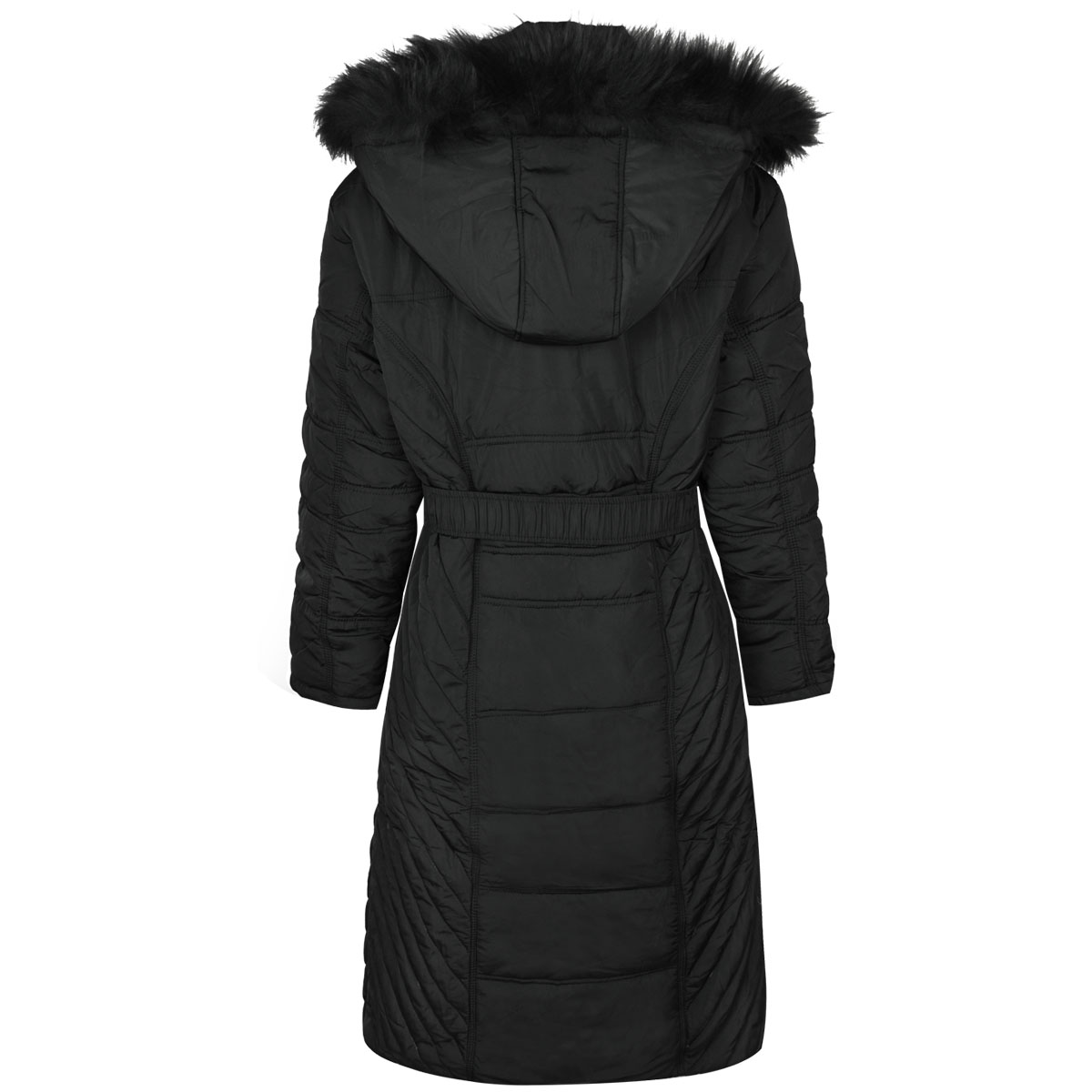 Womens Ladies Long Winter Coat Padded Quilted Puffa Jacket Fur Hooded