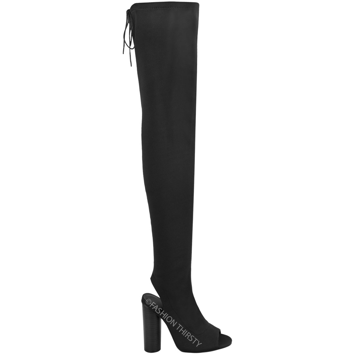 WOMENS LADIES THIGH HIGH KNIT STRETCH OVER THE KNEE CELEB BLOCK HEELS BOOTS SIZE 