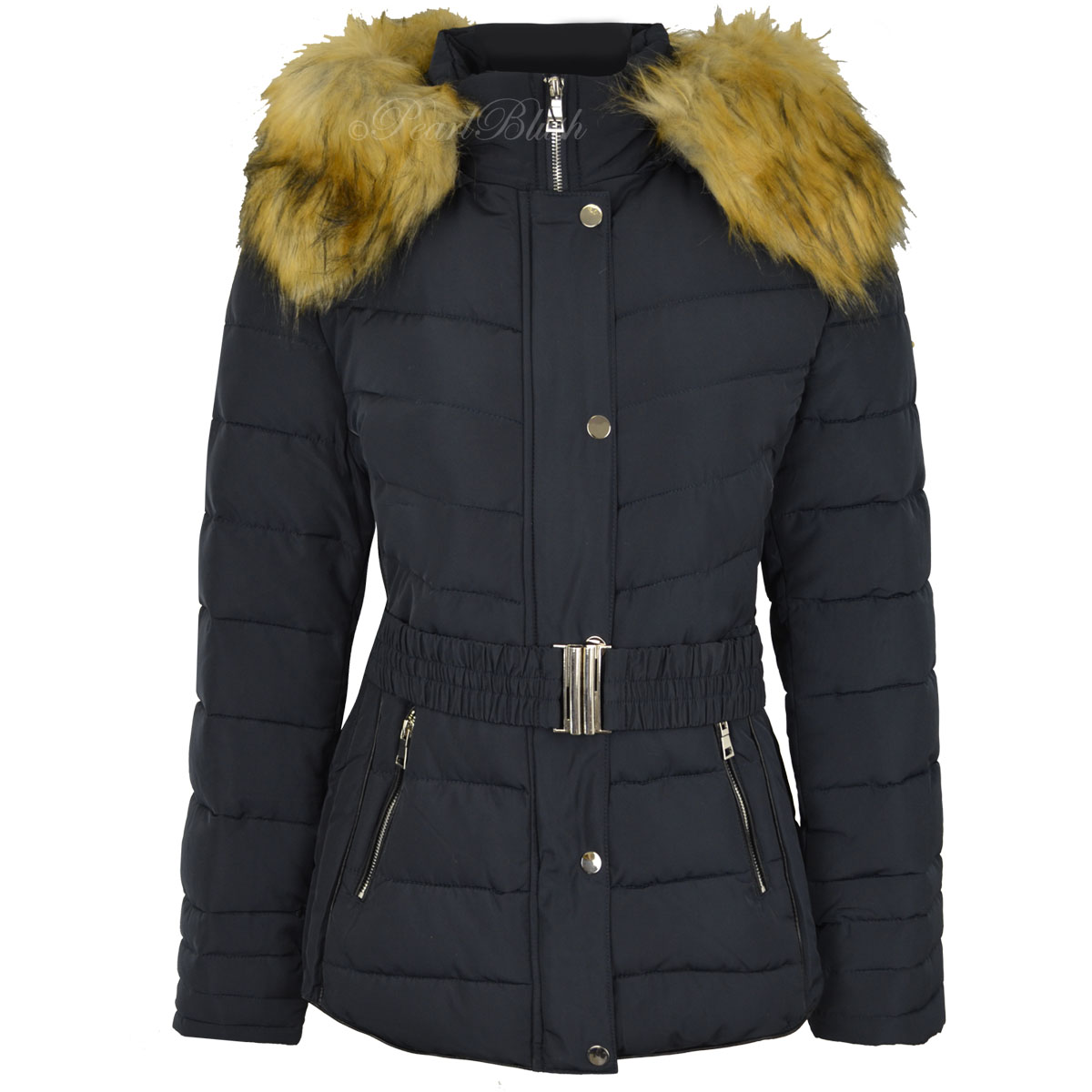 Womens Ladies Plus Size Fur Hooded Quilted Padded Winter ...