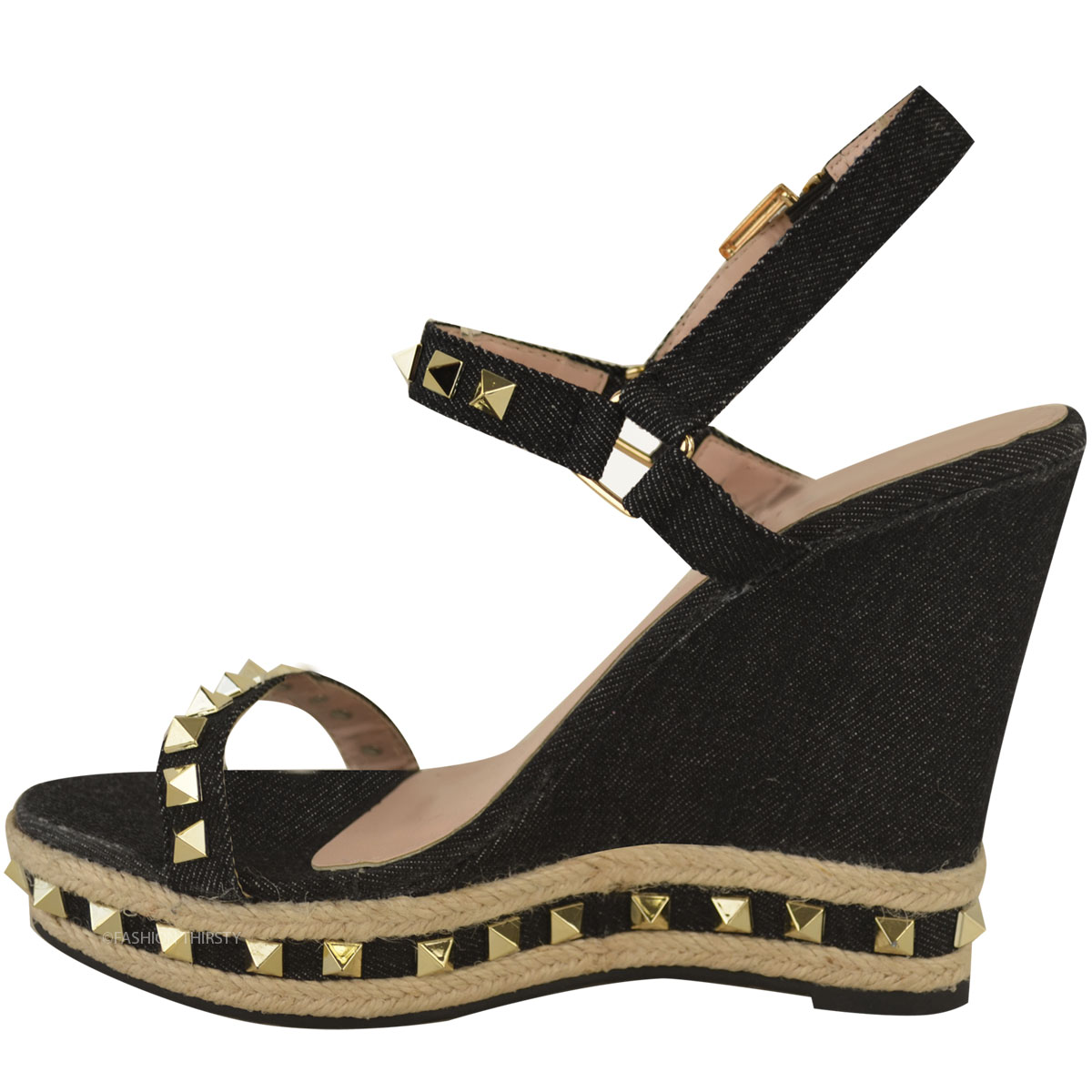 Womens Ladies Studded Wedge Sandals 