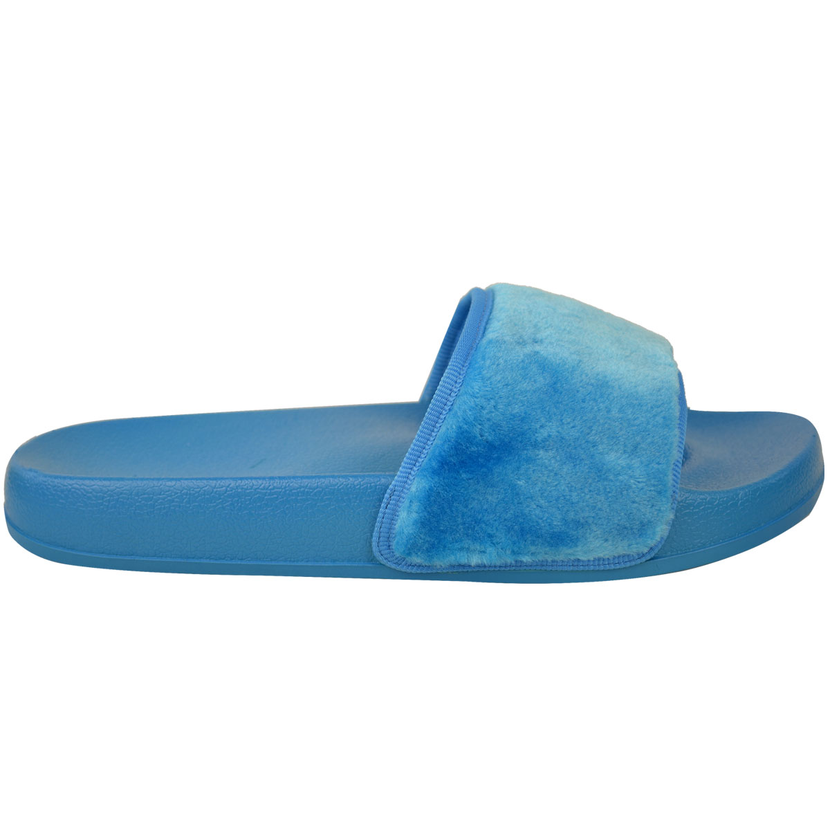 Womens Slip on Sandals Sliders Ladies Fluffy Flip Flop sizes3-8 Blue Sliders 