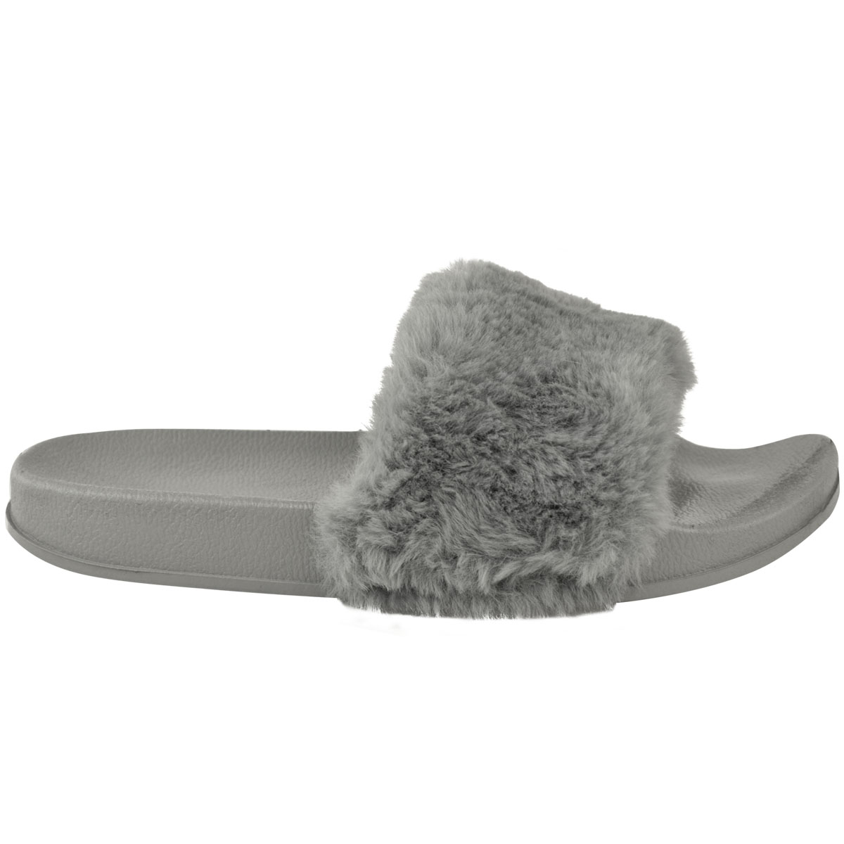 Womens Comfy Faux Fur Trim Rubber Slider Flats Shoes Slides Slippers Sandals | eBay