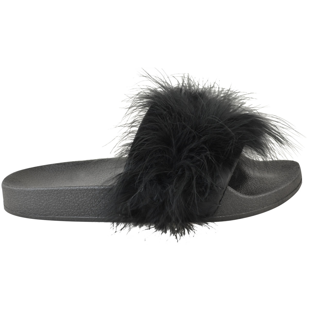 Womens Fluffy Feather Faux Fur Sliders Slides Casual Slip Mules Slippers Sandals 