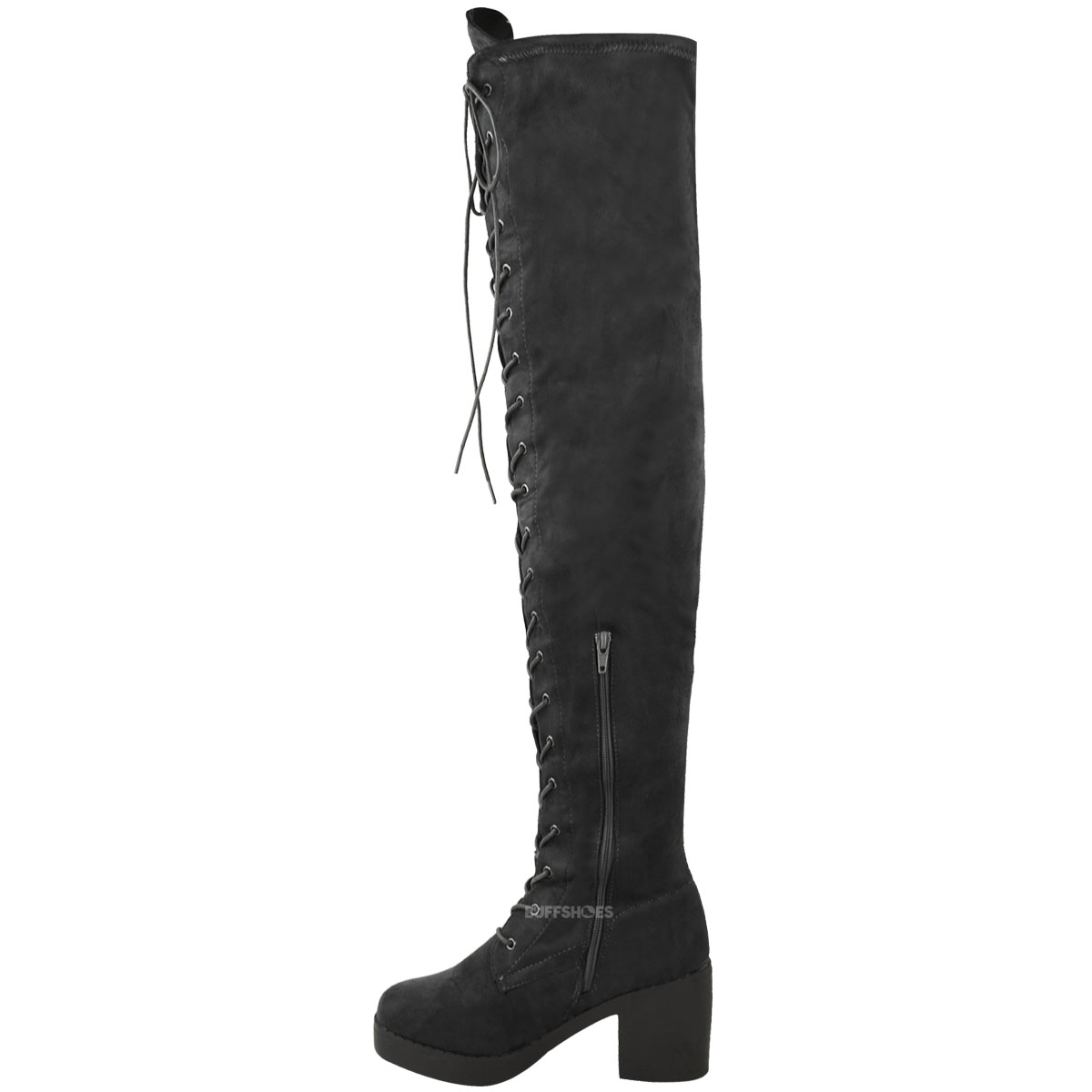 Womens Ladies Over The Knee Boots Lace Up Block Heel Thigh High Goth