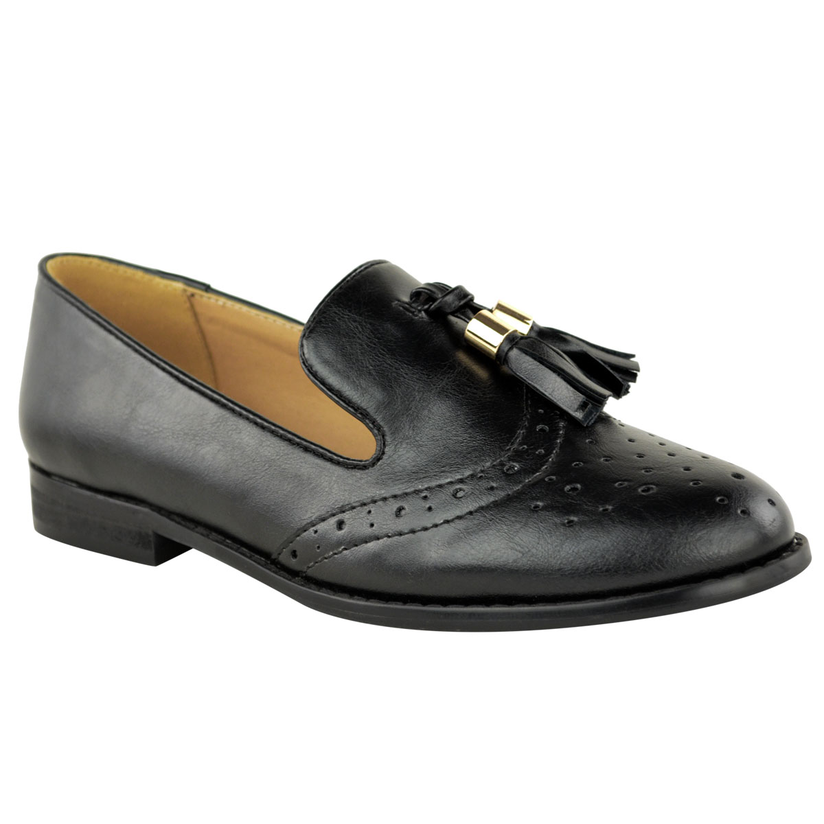 Womens Flat Slip On Tassel Loafers Ladies School Work Pumps Brogues Shoes Size 
