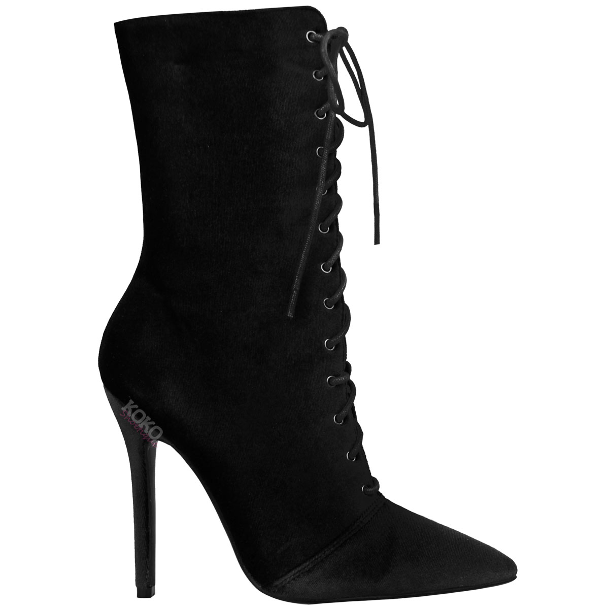 Ladies Womens Lace Up Stretchy High Heel Stiletto Ankle Boots Party
