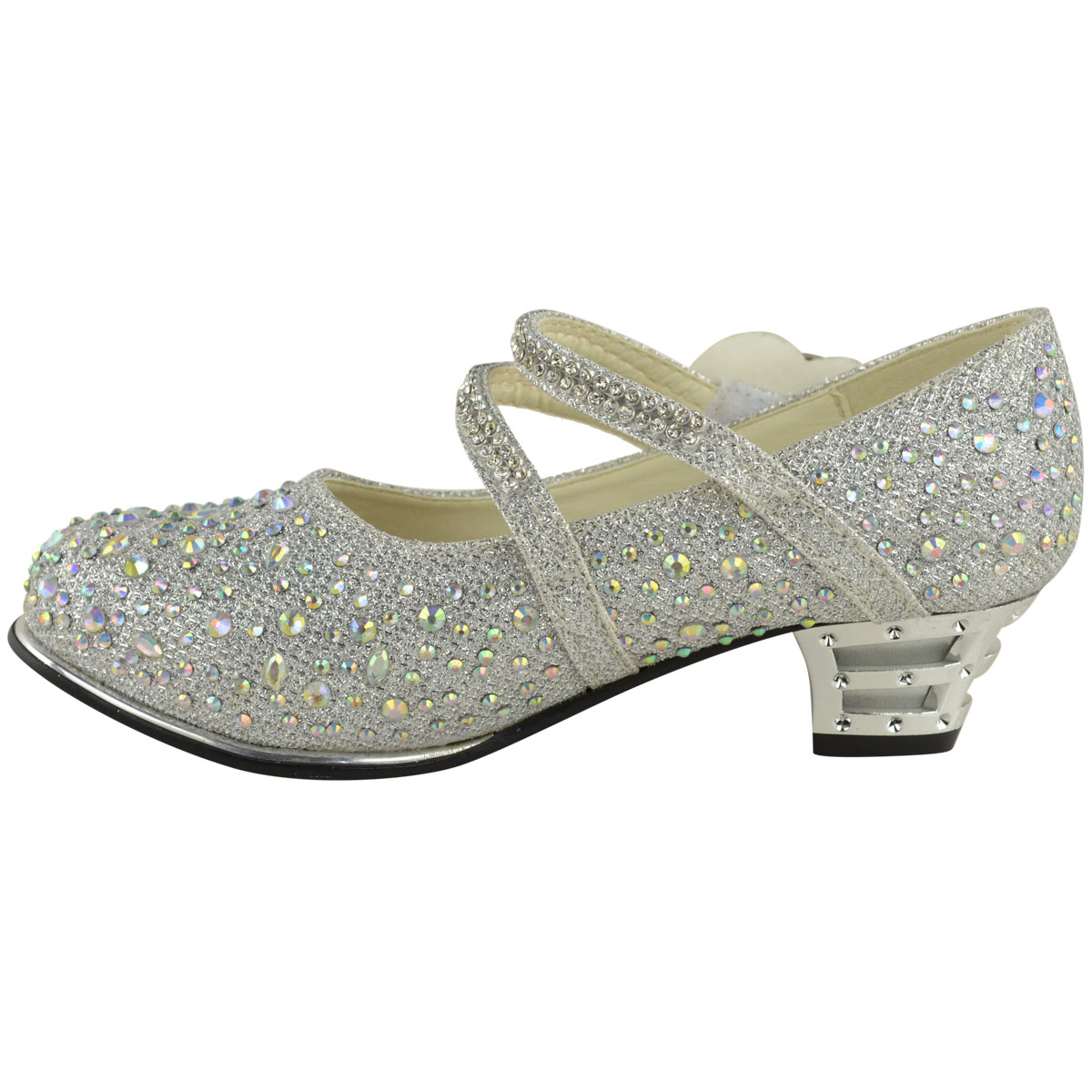 Girls Kids Childrens Mid Heel Party Wedding Mary Jane Sparkly Sequins Sandals AU