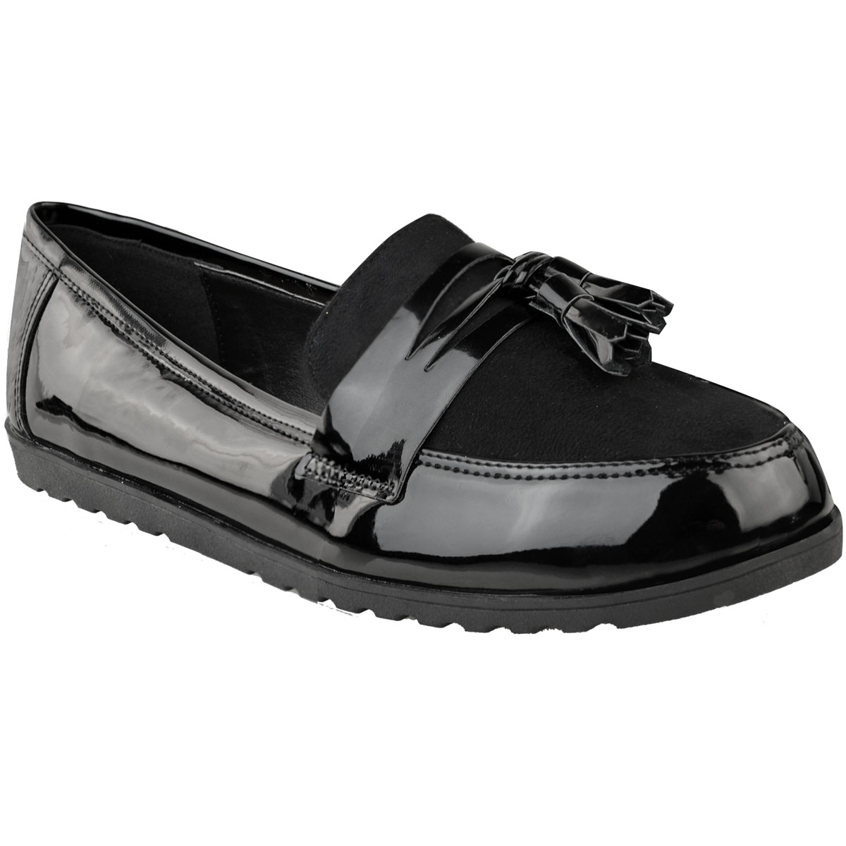 Womens Ladies Black Loafers Work Formal School Shoes Flat Pumps Casual Size New