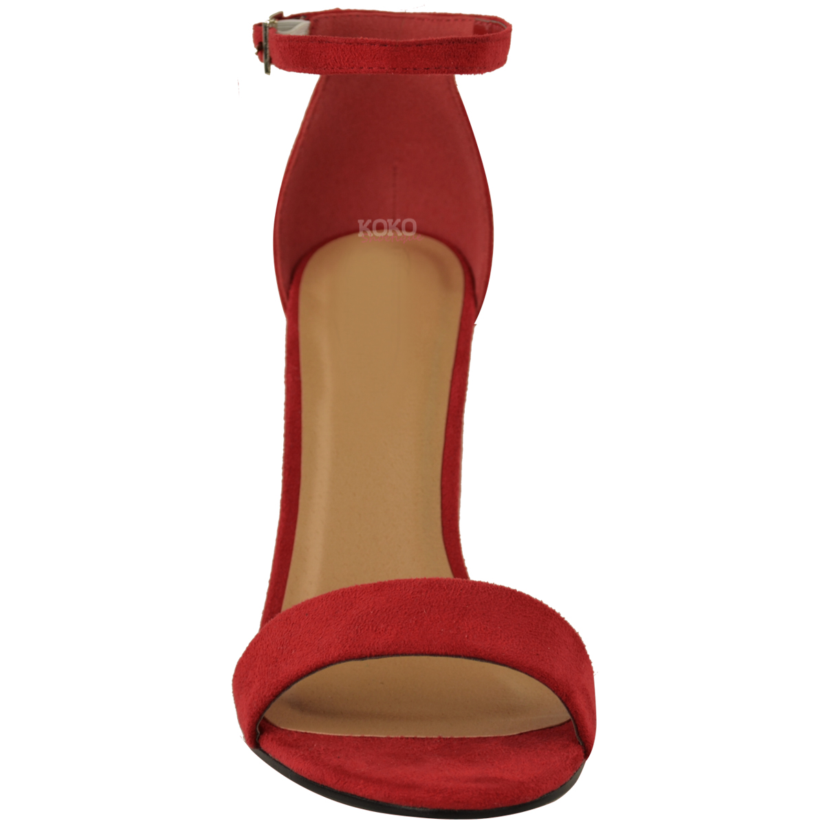 red strappy sandals mid heel