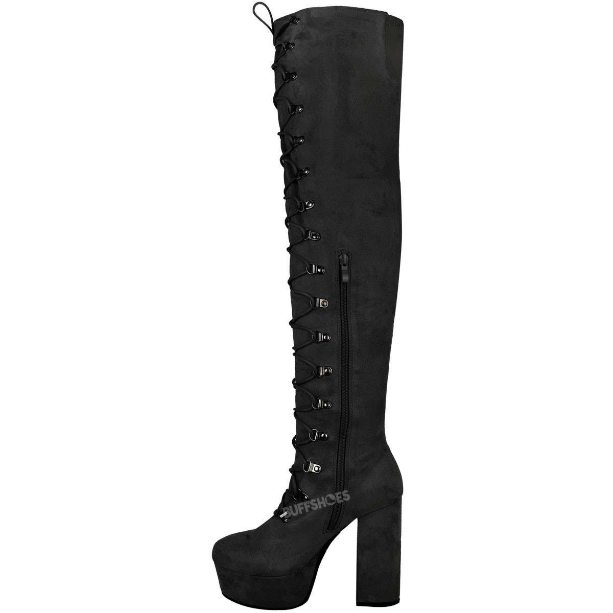 Womens Ladies Boots Thigh High Over The Knee Stiletto Heel Lace Up Shoes Size 