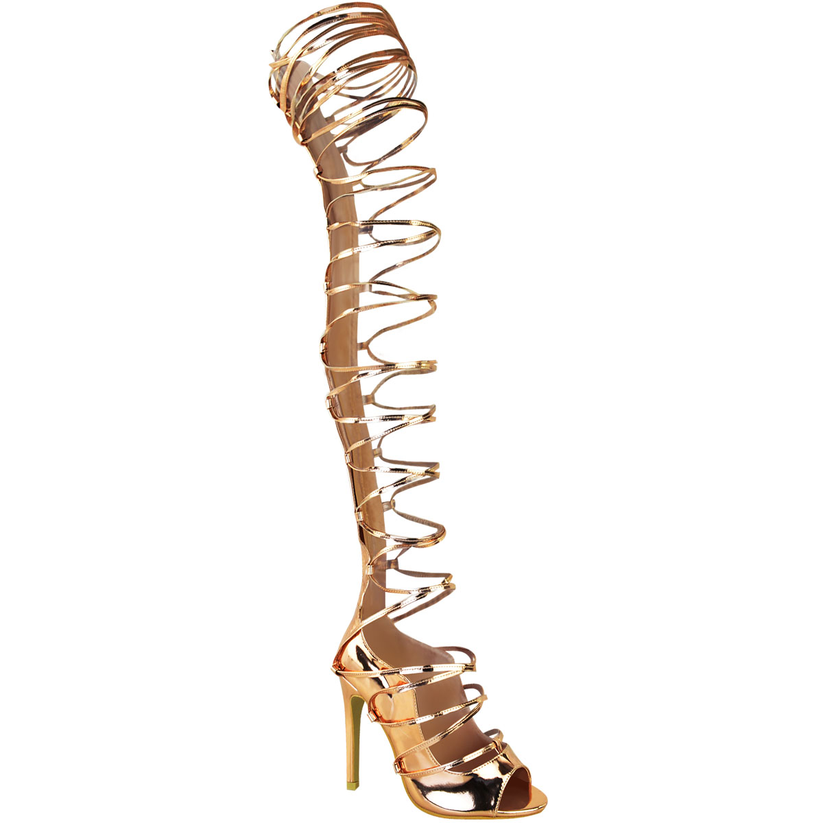 gold strappy stiletto high heels