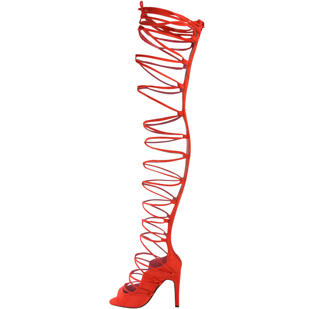 red lace up stiletto heels