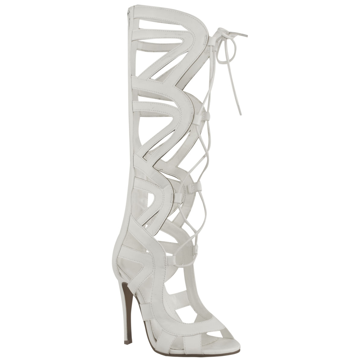 ... -WOMENS-KNEE-HIGH-LACE-UP-CUT-OUT-SHOES-HEELS-GLADIATOR-SANDALS-SIZE