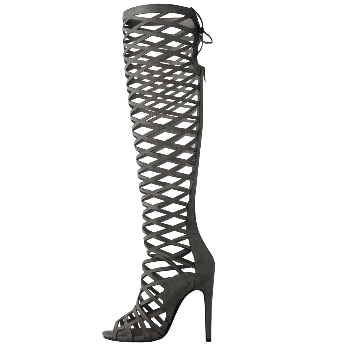Ladies Womens Cut Out Lace Knee High Heel Boots Gladiator Sandals Strappy Size Ebay