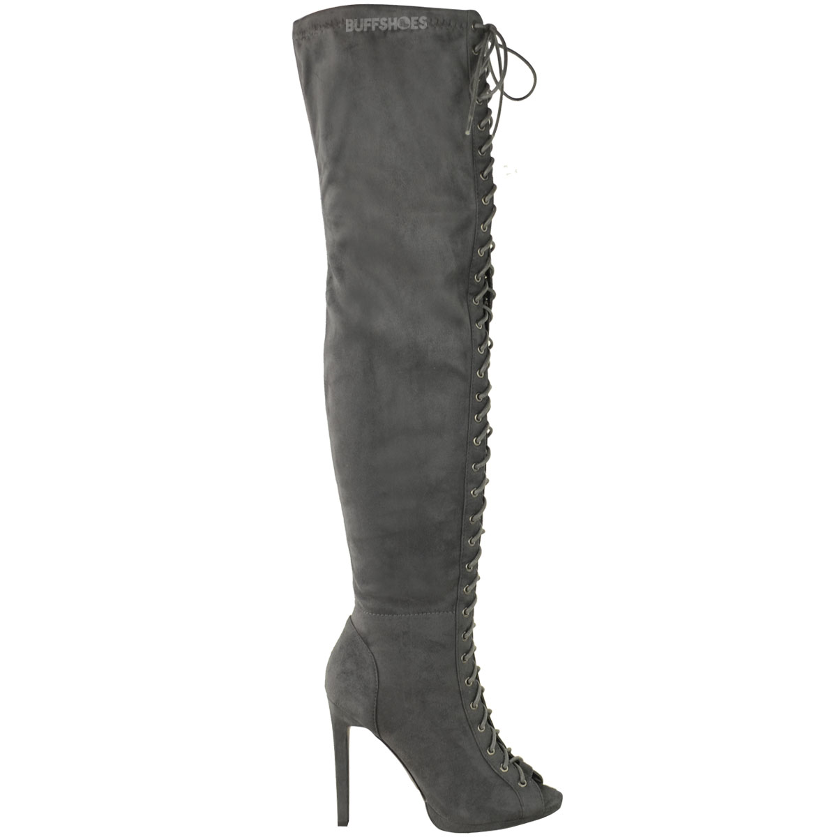 Womens Ladies Thigh High Over The Knee Platform Lace Up Boots Stiletto