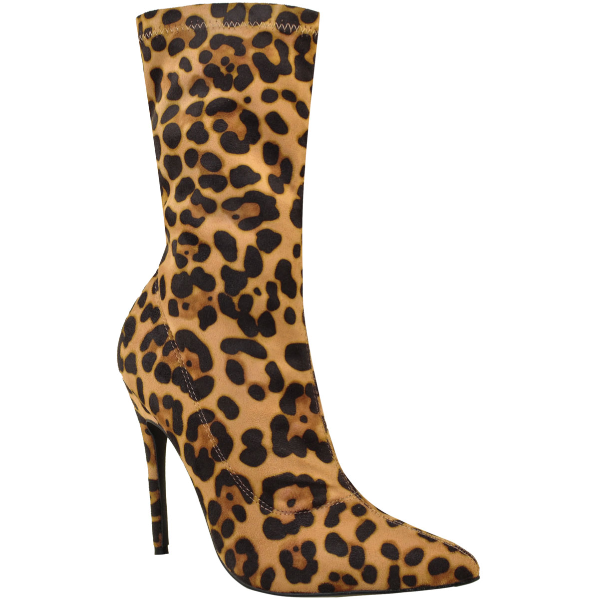 Womens Ladies Leopard Print Ankle Boots Stiletto High Heels Stretch Shoes Size Ebay 