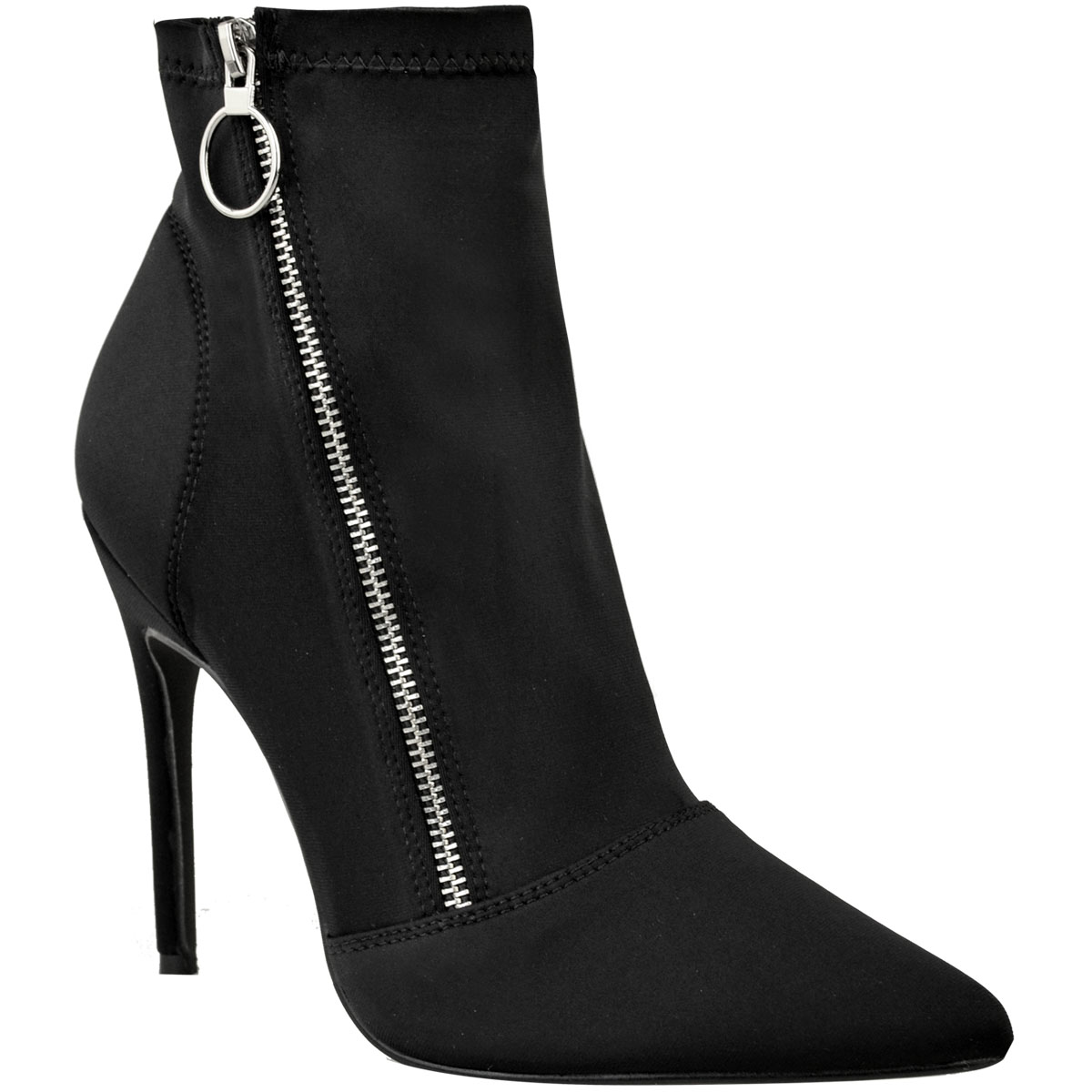 Womens Ladies Black High Heel Stilettos Ankle Boots Smart Sexy Zip Up Shoes Size Ebay