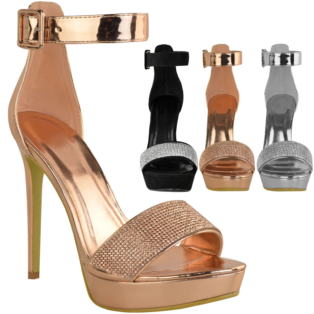 Women Diamante Platform Very High Stiletto Heel Shoes Peep Toe Pumps Party Size 