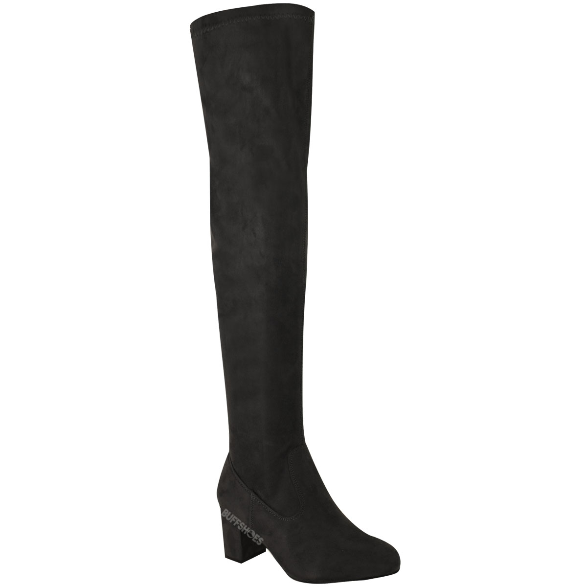 WOMENS LADIES OVER THE KNEE THIGH HIGH LOW BLOCK HEELS BOOTS WORK STRETCH SIZE 