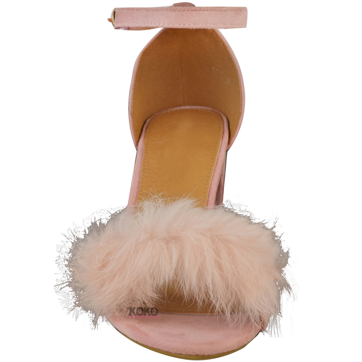 Womens Ladies Faux Fur Fluffy Low Wedge Heel Sandals Strappy Party ...