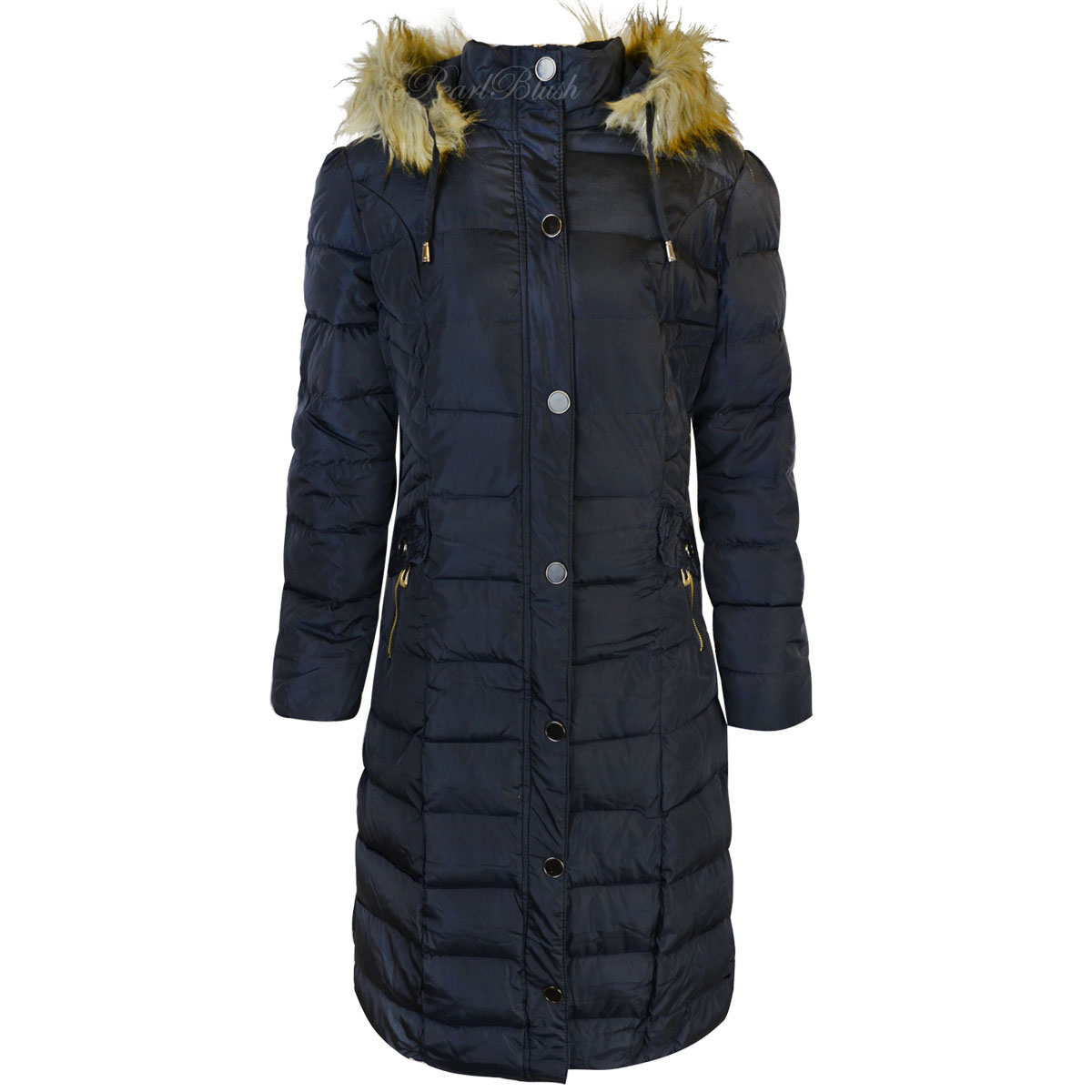 Ladies Womens Plus Fur Hooded Quilted Padded Winter Coat Puffa Parka ...