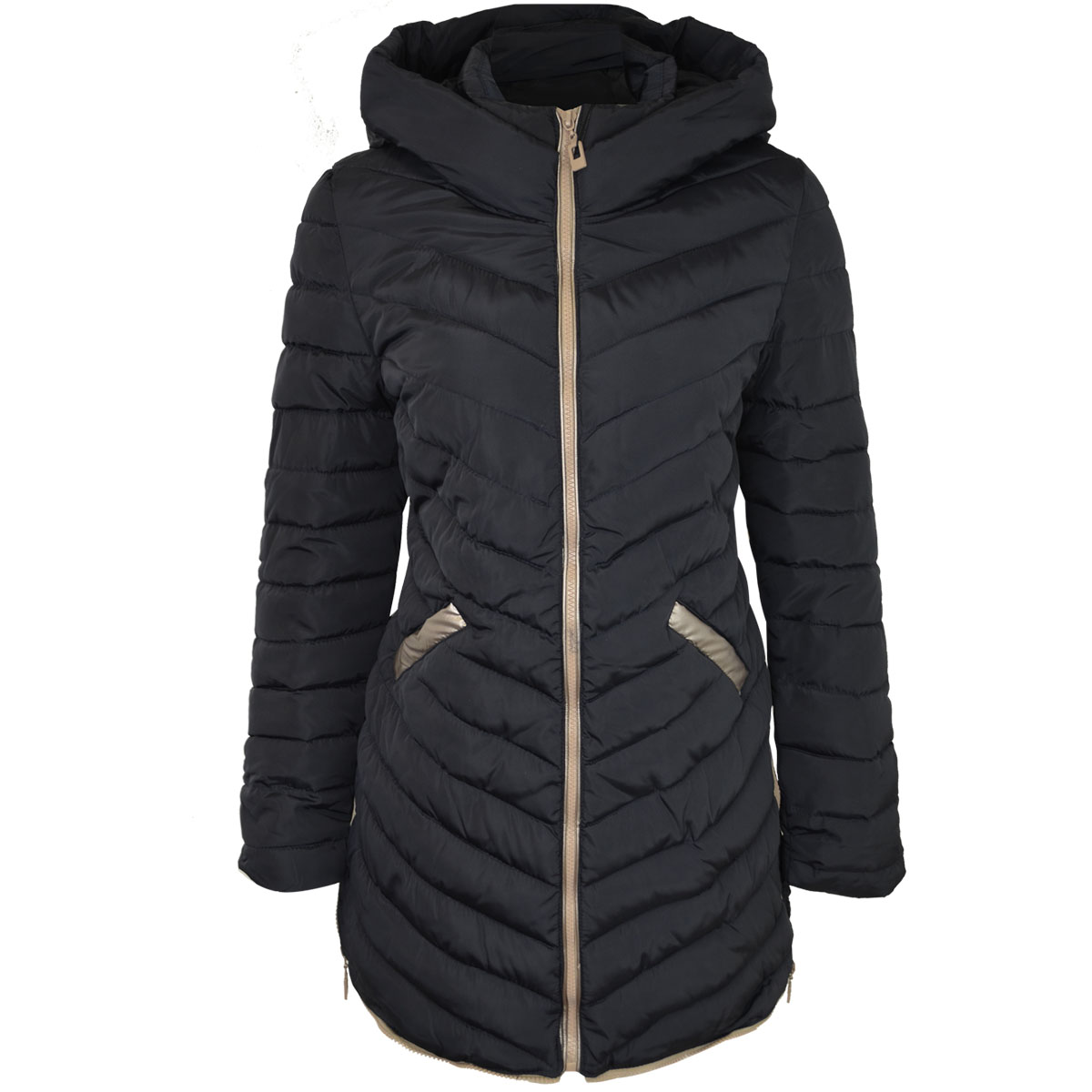 Ladies Womens Long Padded Hooded Quilted Winter Jacket Warm Coat ...