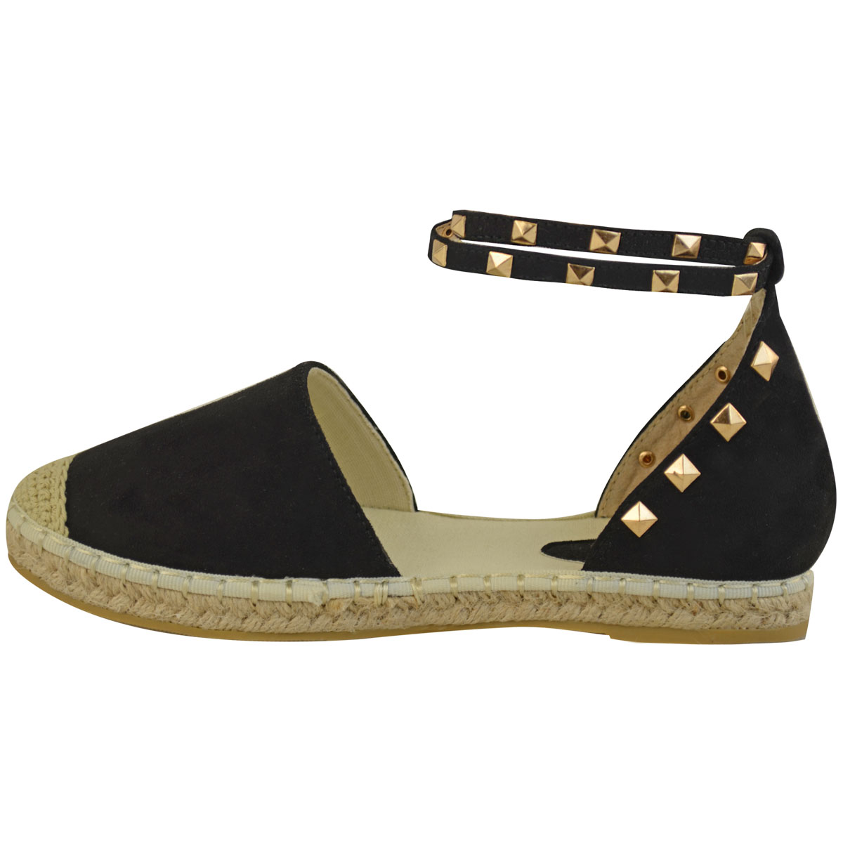 Womens Ladies Espadrilles Flat Summer Sandals Studded Designer Rock ...