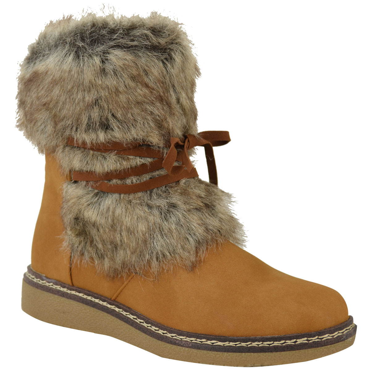 Womens Flat Winter Ankle Boots Warm Comfy Faux Fur Fleece Lining ...