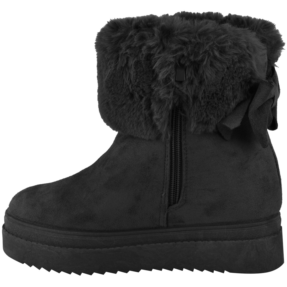 Womens Ladies Flat Faux Fur Lining Winter Bow Ankle Boots Low Heel ...