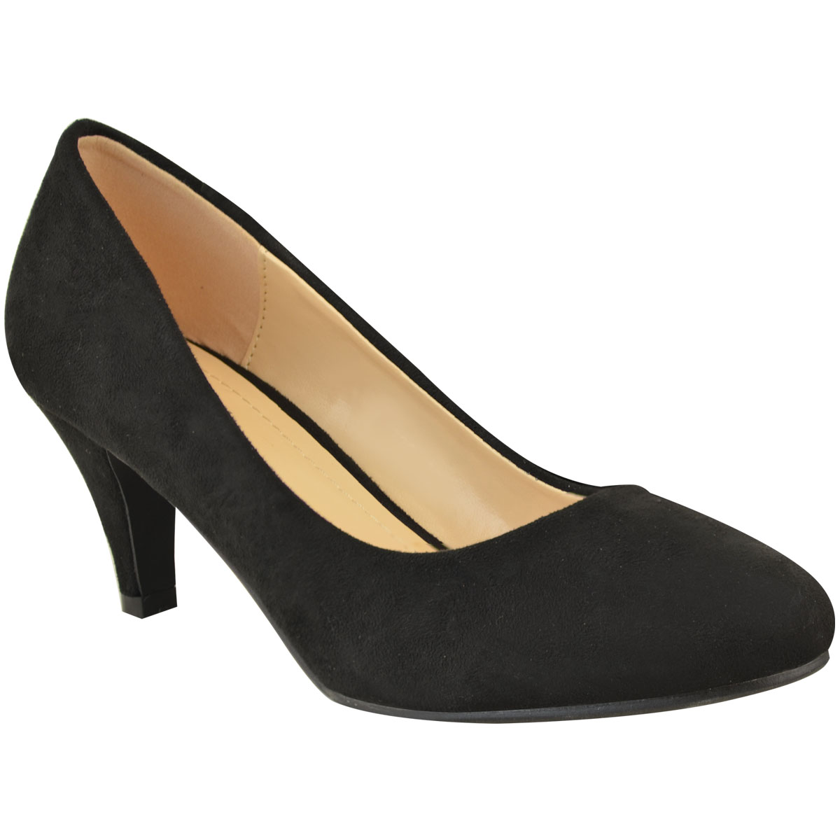 Womens Ladies Low Block Heel Court Shoes Black Work Smart Comfort Office  New UK | eBay