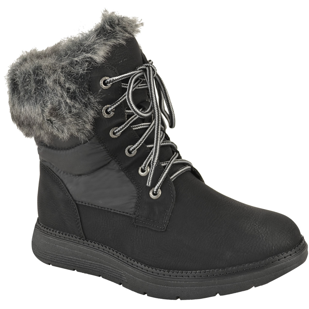 WOMENS WINTER ANKLE BOOTS WARM FUR LINED WALKING COMFOR LACE UP LADIES ...