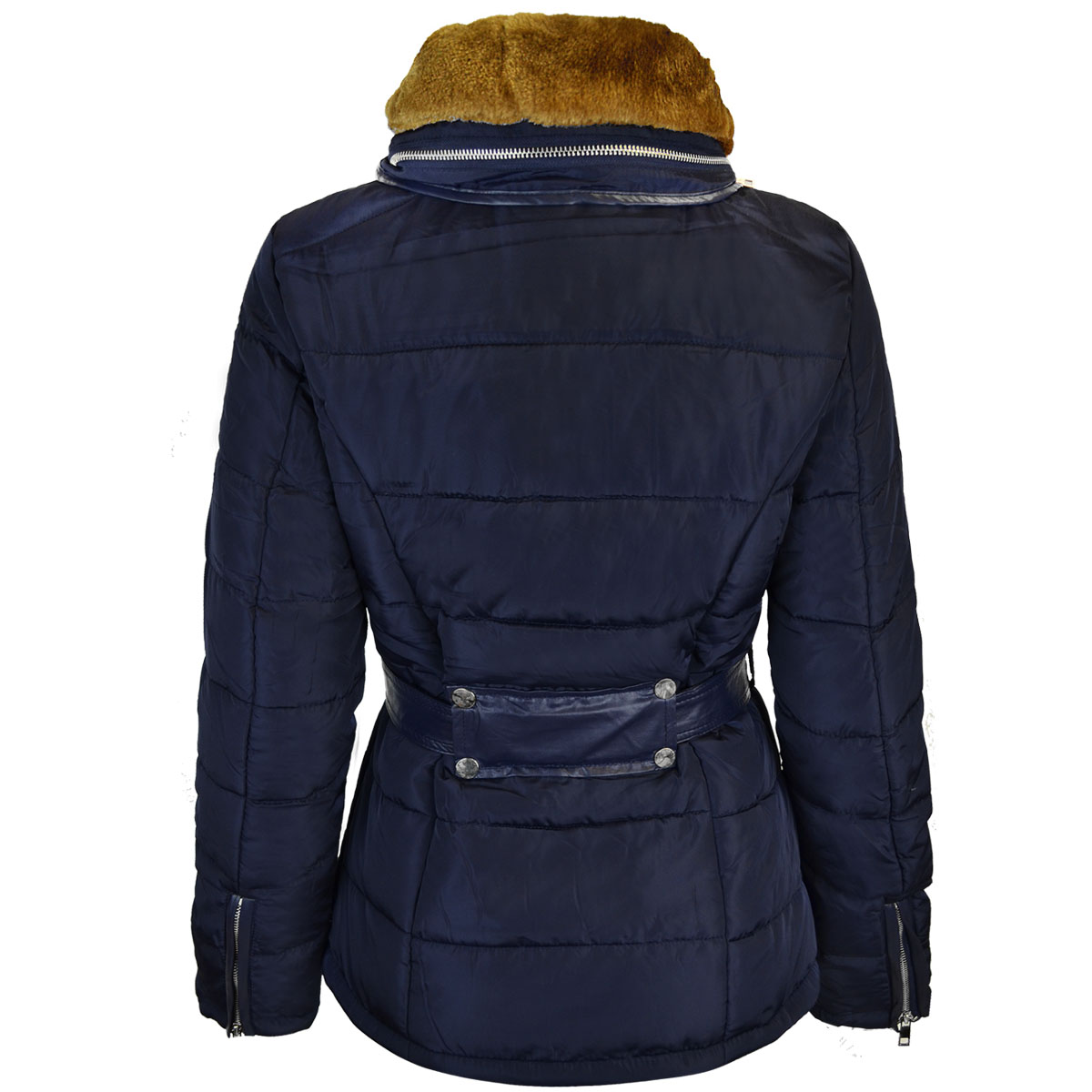 Womens Ladies Quilted Winter Coat Puffer Fur Collar Hooded Jacket Parka ...