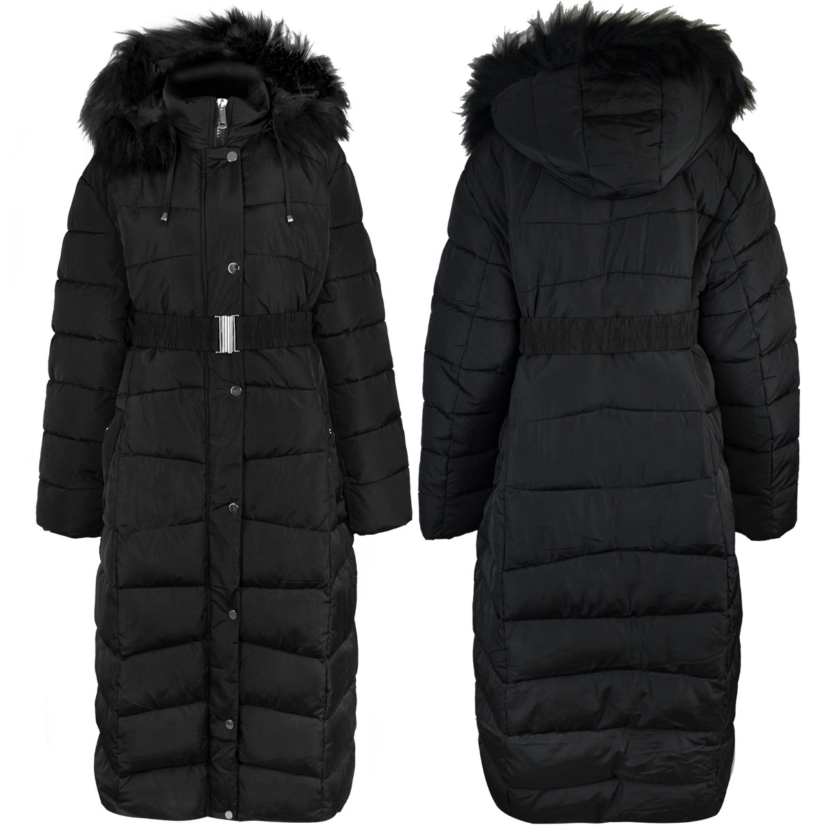 New Womens Ladies Plus Size Long Quilted Padded Winter Jacket Coat Fur ...