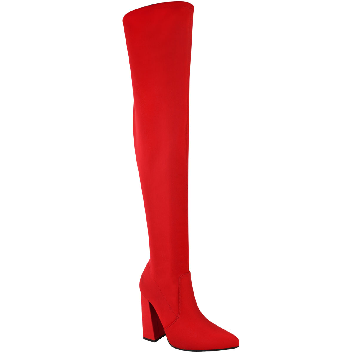 Womens Ladies Thigh High Boots Lycra Over The Knee Pointy Block High ...