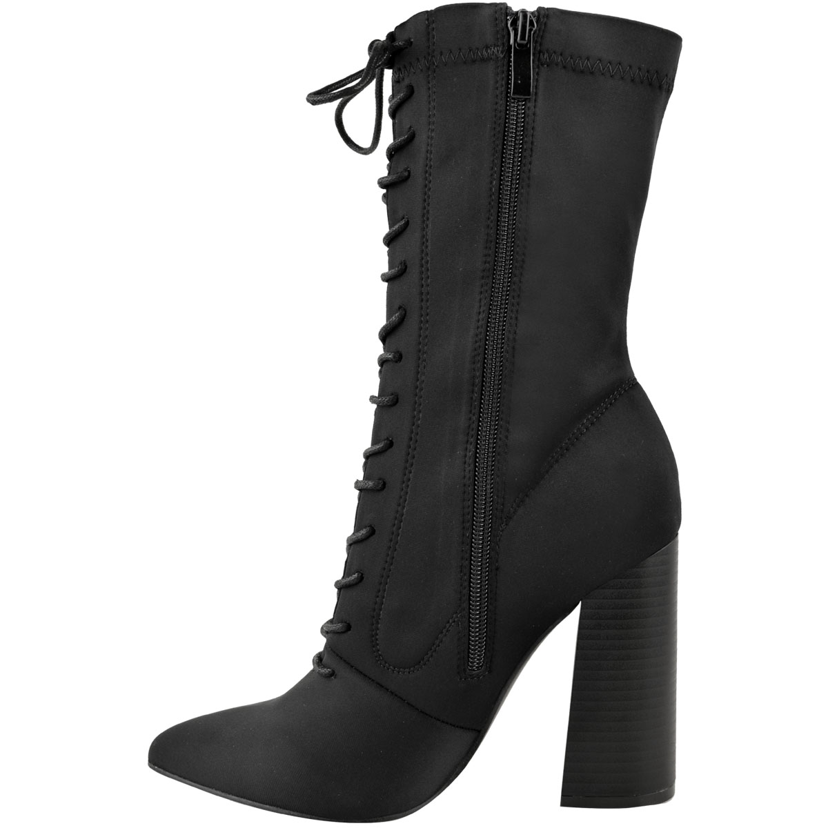 Womens Ladies New Calf Ankle Boots Lycra Lace Up Shoes Pointed Toe ...