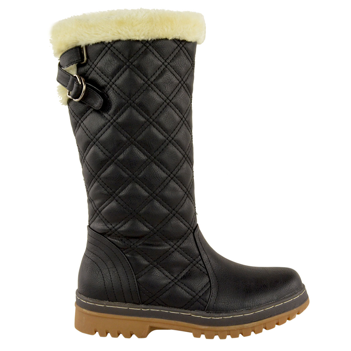 Womens Winter Flat Grip Sole Ankle Boots Faux Fur Hiker Calf Knee High ...