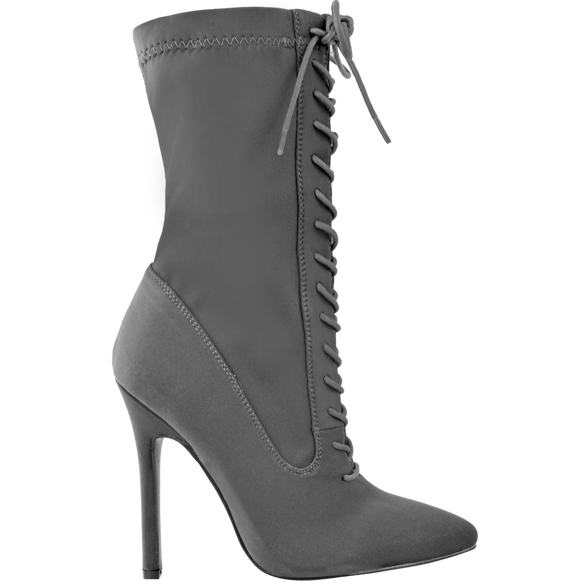 Ladies Womens Lace Up Stretchy High Heel Stiletto Ankle Boots Party ...