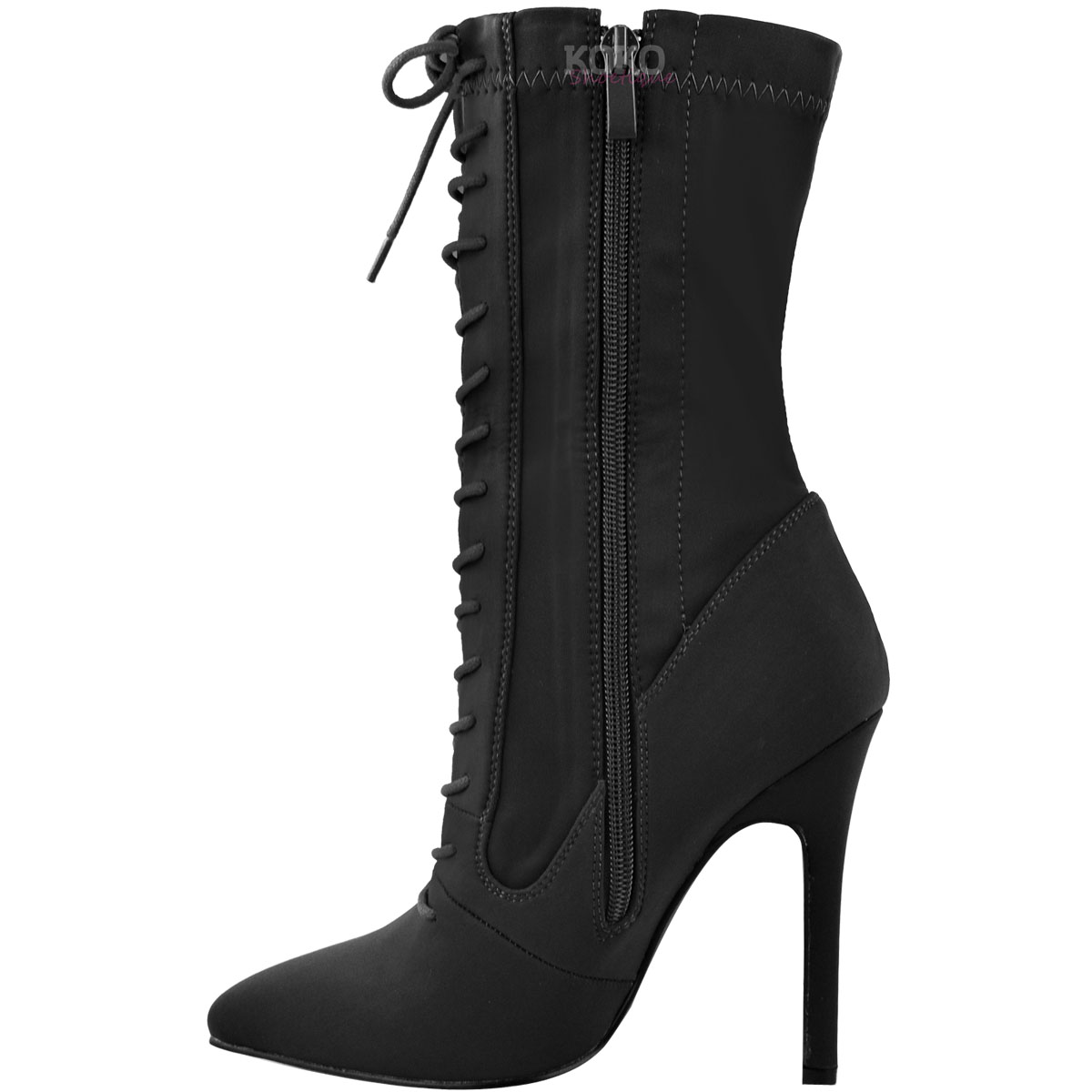 Womens Ladies Lace Up High Heel Stiletto Stretchy Lycra Ankle Boots ...