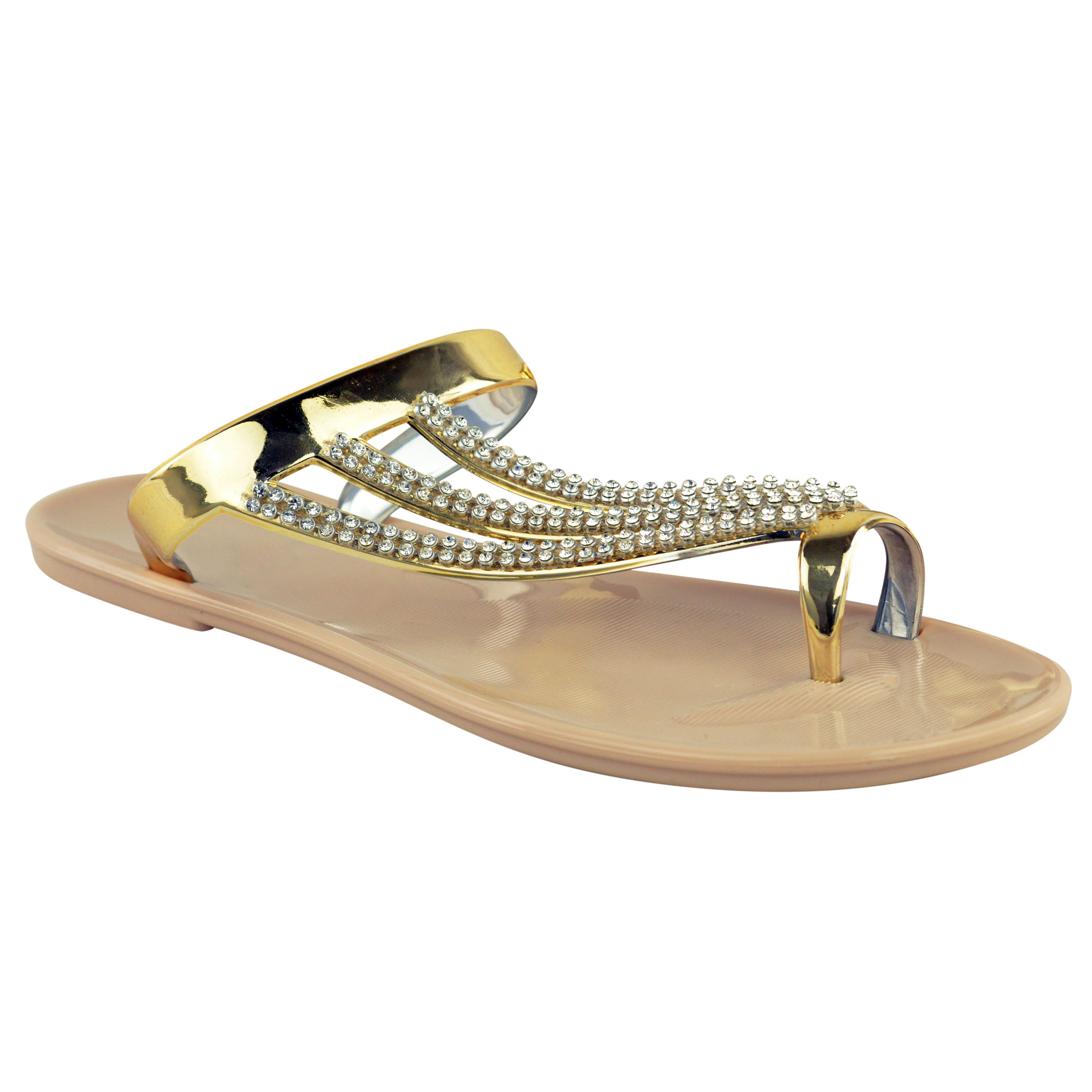 New Diamante Jelly Sandals Summer Womens Ladies Flat Beach Flip Flops ...