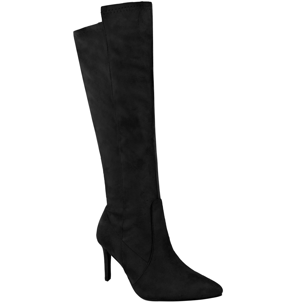 New Ladies Womens Mid Calf Knee High Stretch Low Heel Stiletto Boots ...